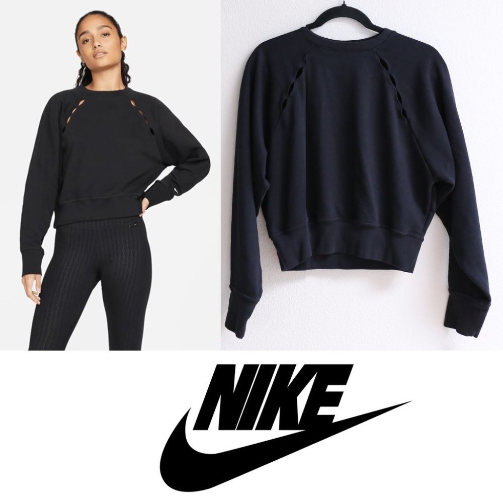 NIKE Women Cutout Crop Black Long Sleeve Sweatshirt S